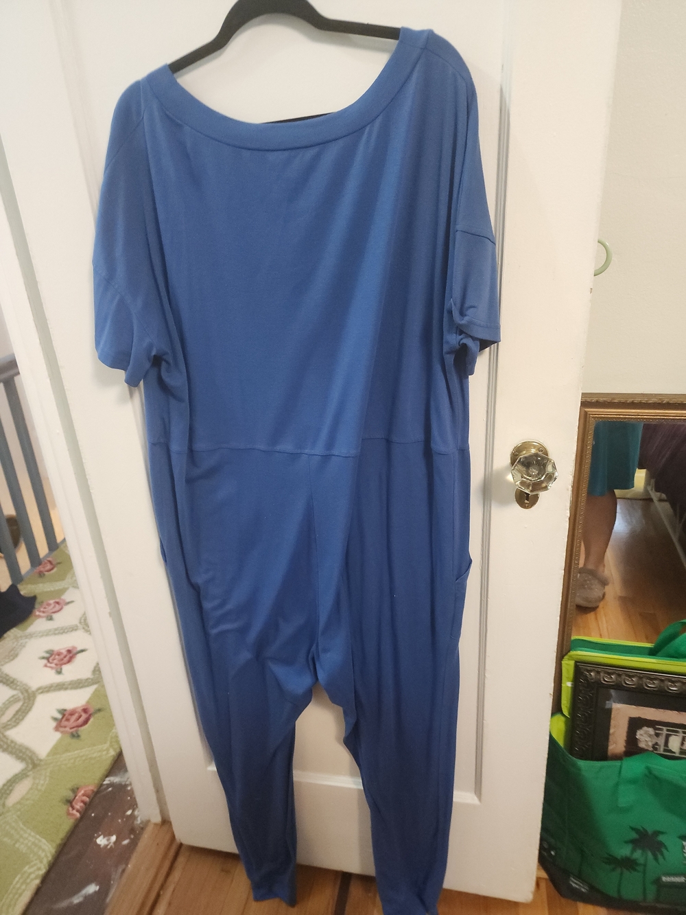 Relaxed V-Neck Blue Jumpsuit - Picture 2 of 3
